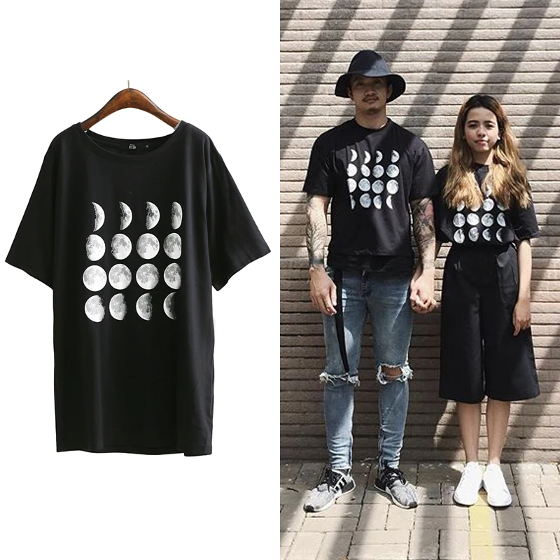 Шикарная Лунная фаза печать с коротким рукавом унисекс рубашка 2019 Новая летняя
