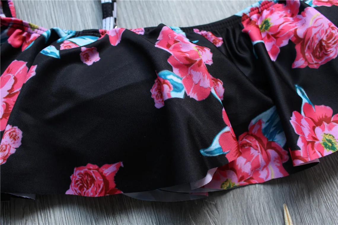 Девушка бикини большого размера с цветочным принтом Высокая талия Купальник на