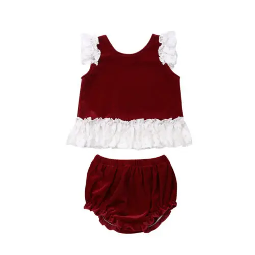 2 шт./комплект бархатные кружевные топы и шорты для новорожденных девочек |