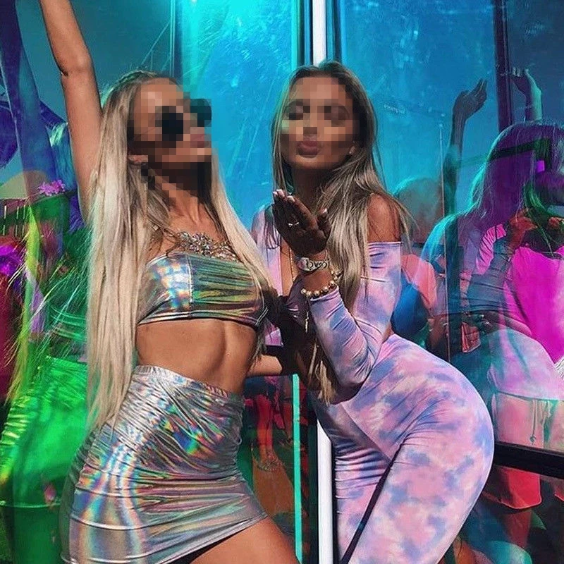 Женские наборы юбок карандашей сексуальные из 2 предметов глянцевое боди