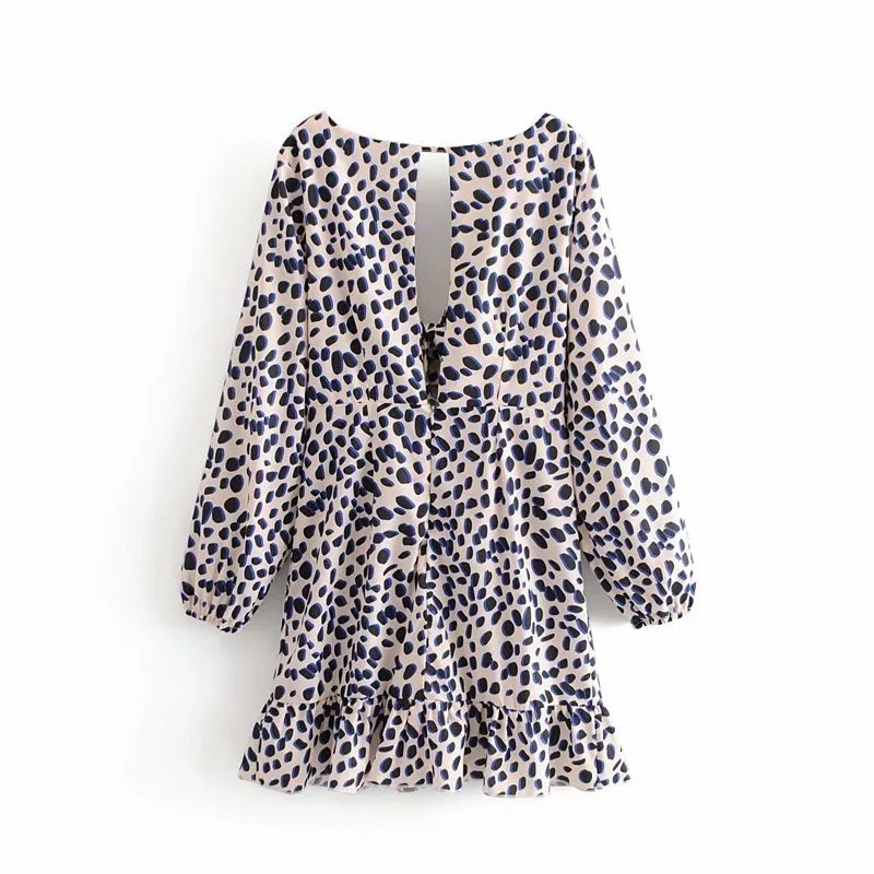 Женское Асимметричное мини платье VOGUEIN леопардовое с открытой спиной и бантом