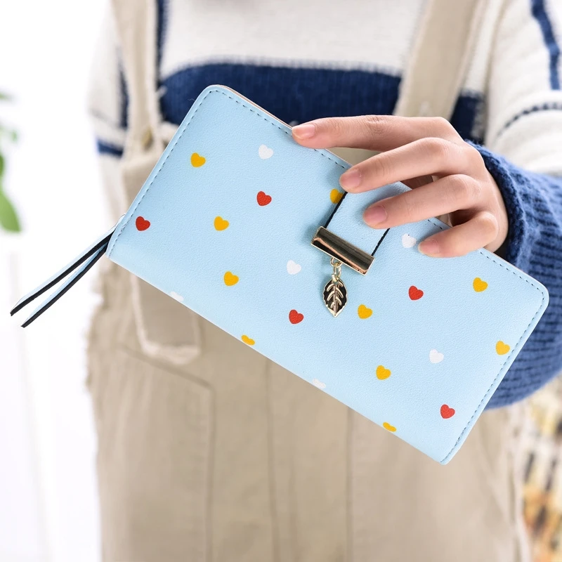

Women's Long Wallet Fashion Love Leaves 3 Folder Coin Purse Vertical Mobile