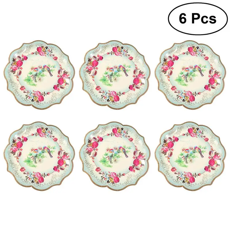 6 шт. одноразовые бумажные тарелки в стиле ретро 30 см|Столовые сервизы| |