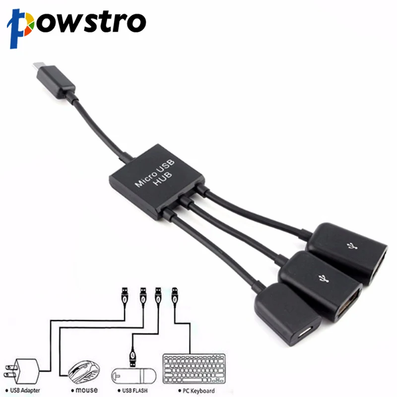 Powstro 3 в 1 Многофункциональный двойной микро USB хост OTG концентратор адаптер кабель
