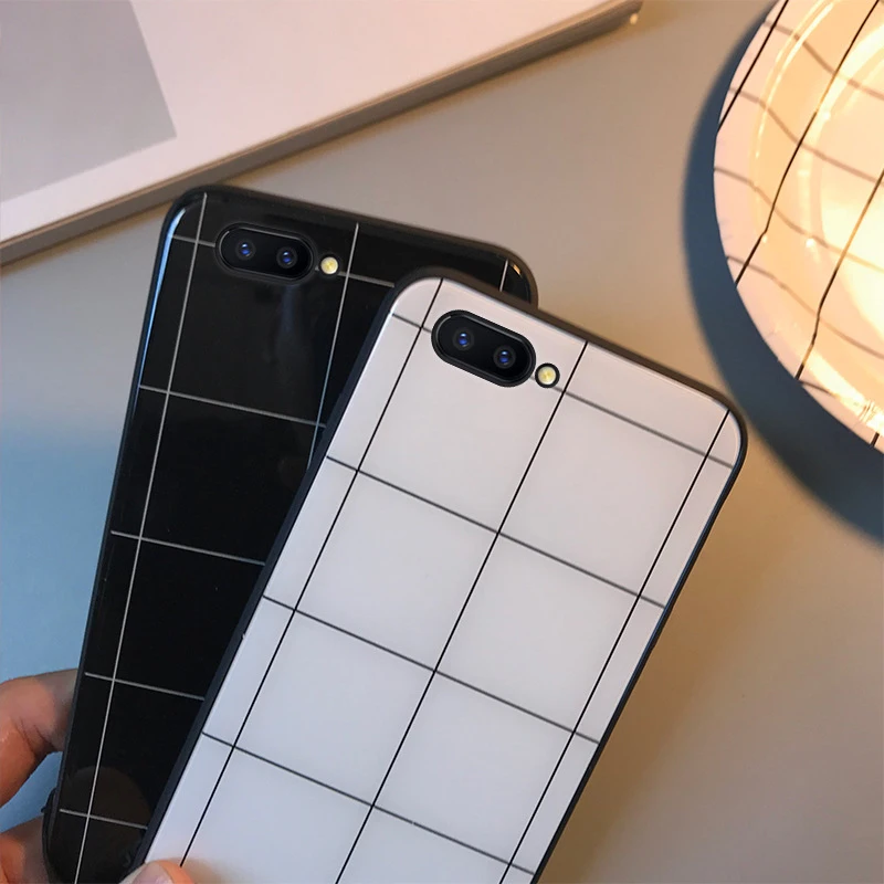 Tempered Glass Phone Case For Iphone 8 6 6s 7 Plus X XS XR Max Grid Cover iPhone Luxury Cases TPU |
