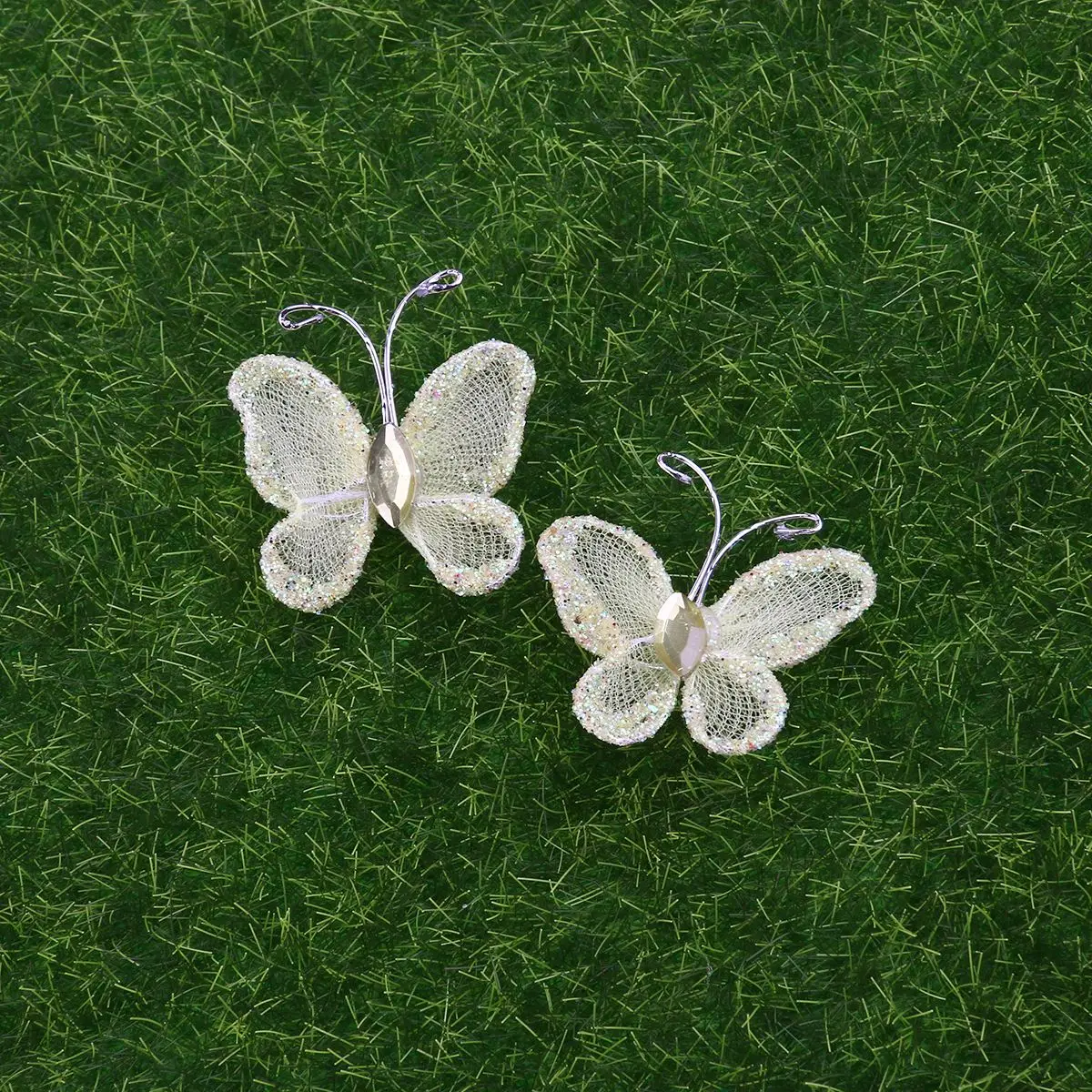 50pcs Sheer Mesh Wire Glitter Butterfly with Gem (Yellow) | Дом и сад