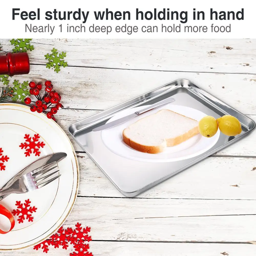 Adeeing Square Pan Bakeware Oven Sheet Stainless Steel Heavy Baking Nonstick Cooking Tray For Pizza |