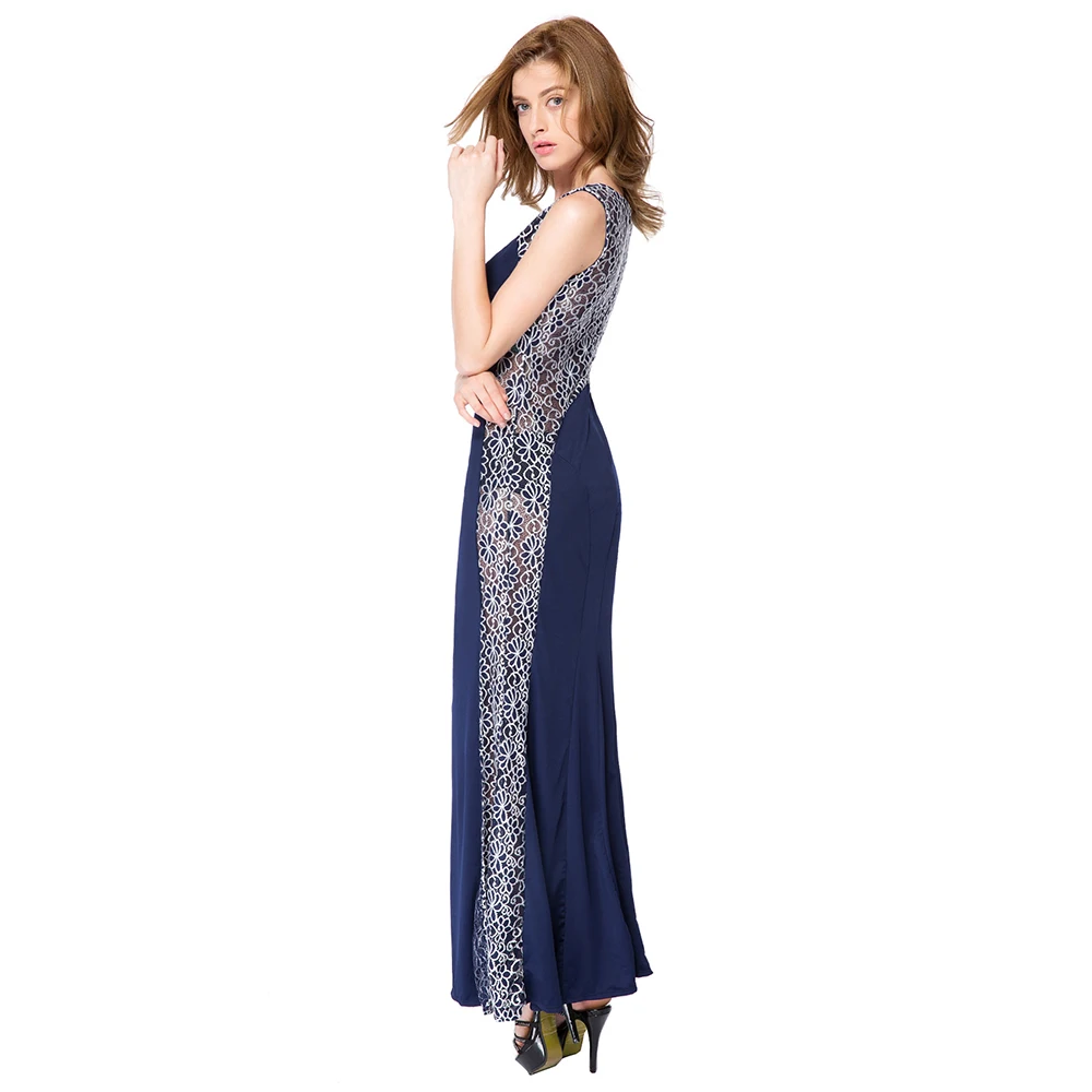 ZAFUL Stylish Round Collar Floral Print Splicing Furcal Sleeveless Women's Maxi Dress Evening Party On Sale | Женская одежда