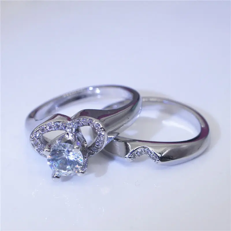 Luxury Female White Zircon Stone Heart Ring Set Delicate Fashion Bridal Wedding Engagement Jewelry For Women |