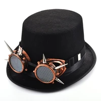 retro steampunk top hat with rivets glasses victorian vintage goggles fedoras party cosplay hats for menwomen gothic headwear