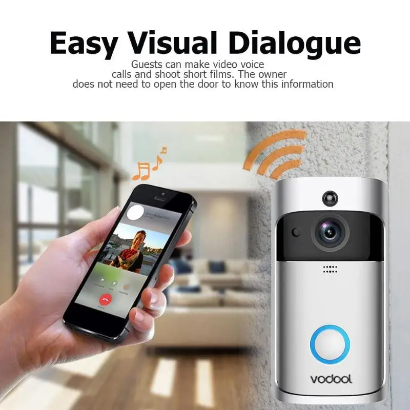Vodool V5 Smart WiFi Video Doorbell 3x18650 Wireless Alarm 720p Visual Call Intercom Door Bell with 16GB TF Card | Безопасность и