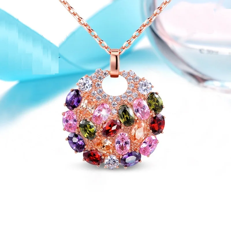 Original Crystal Colorful Pendant Round Colored Necklace European and American high-end Fashion Jewelry for women | Украшения и
