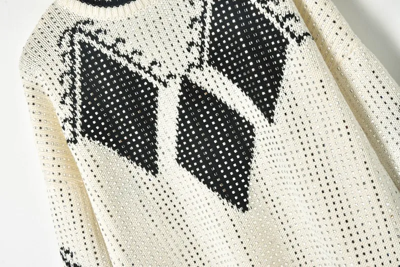 Luxury Fully Beaded Sweater 2019 Black White Hit Color Geometry Shiny Diamond Half High Collar Sweaters Ladies Pullovers Tops | Женская