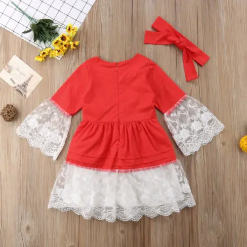 New Fashion 2 Pieces Newborn Kids Baby Girl Lace Princess Party Dress + Headband With Cute Clothes | Детская одежда и обувь