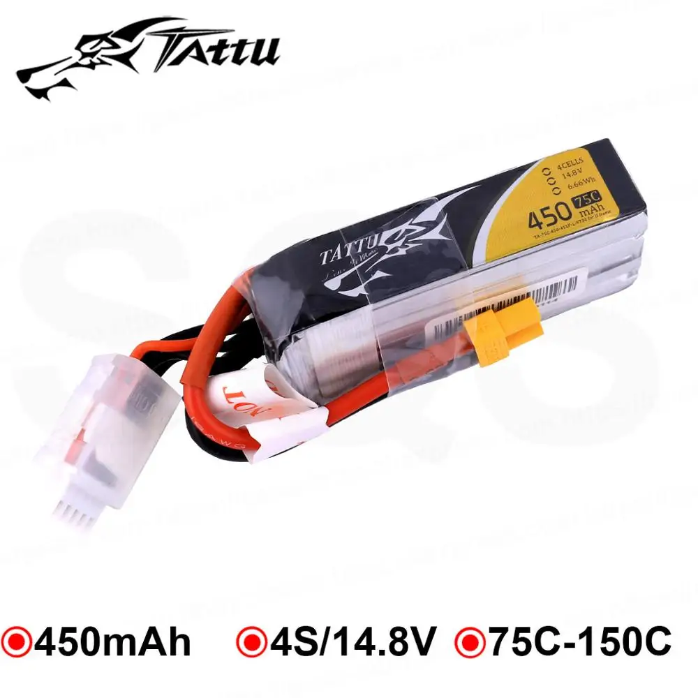 Литий полимерный аккумулятор tattu 14 8 v 450mAh Lipo 4S 75C RC батарея с разъемом XT30 батареи