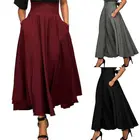 Новая Винтажная Женская стрейчевая однотонная плиссированная юбка с высокой талией и расклешенным подолом, повседневная одежда, бальное платье, одежда в стиле ампир