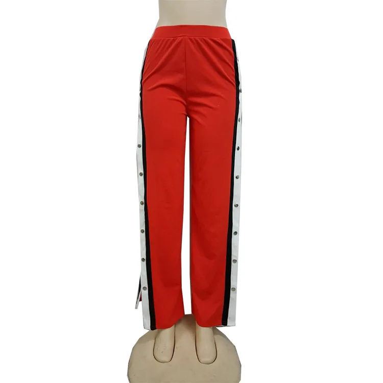 Женские брюки с разрезом по бокам и пуговицами широкие высокой талией Свободные