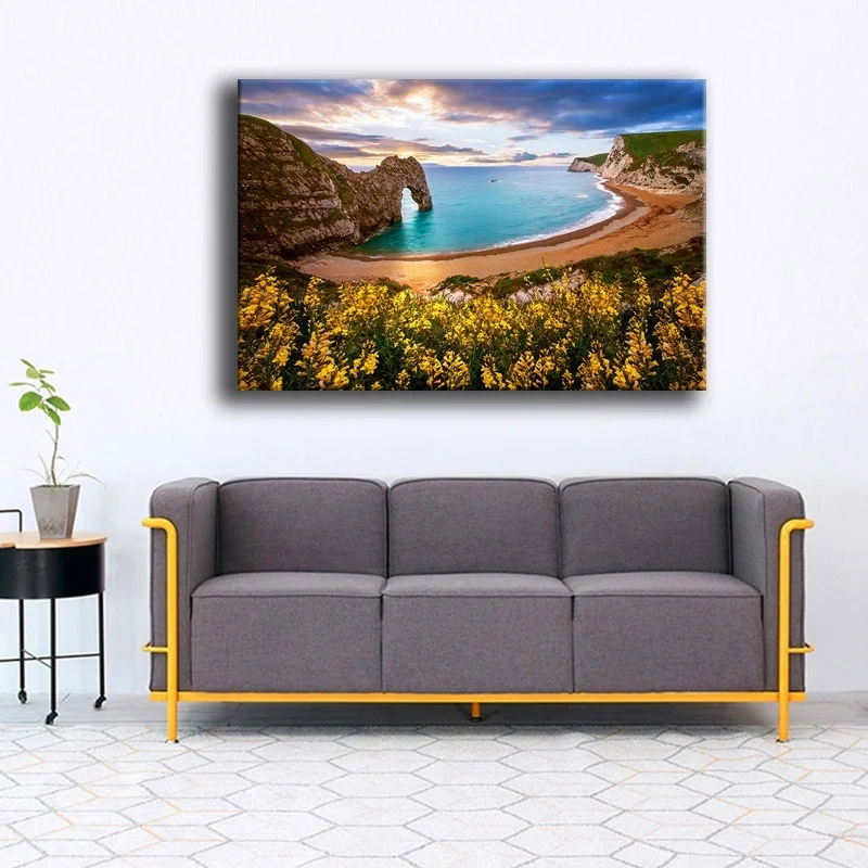1 Piece Artwork Springtime Beach Sunset Flowers Arch Rocks Painting On Canvas Print Type And The Living Room Wall Decor | Дом и сад
