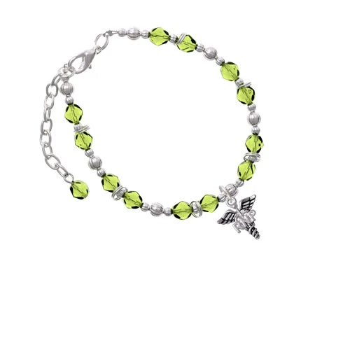 Браслет Silvertone Caduceus RNP Lime с зеленым бисером| |