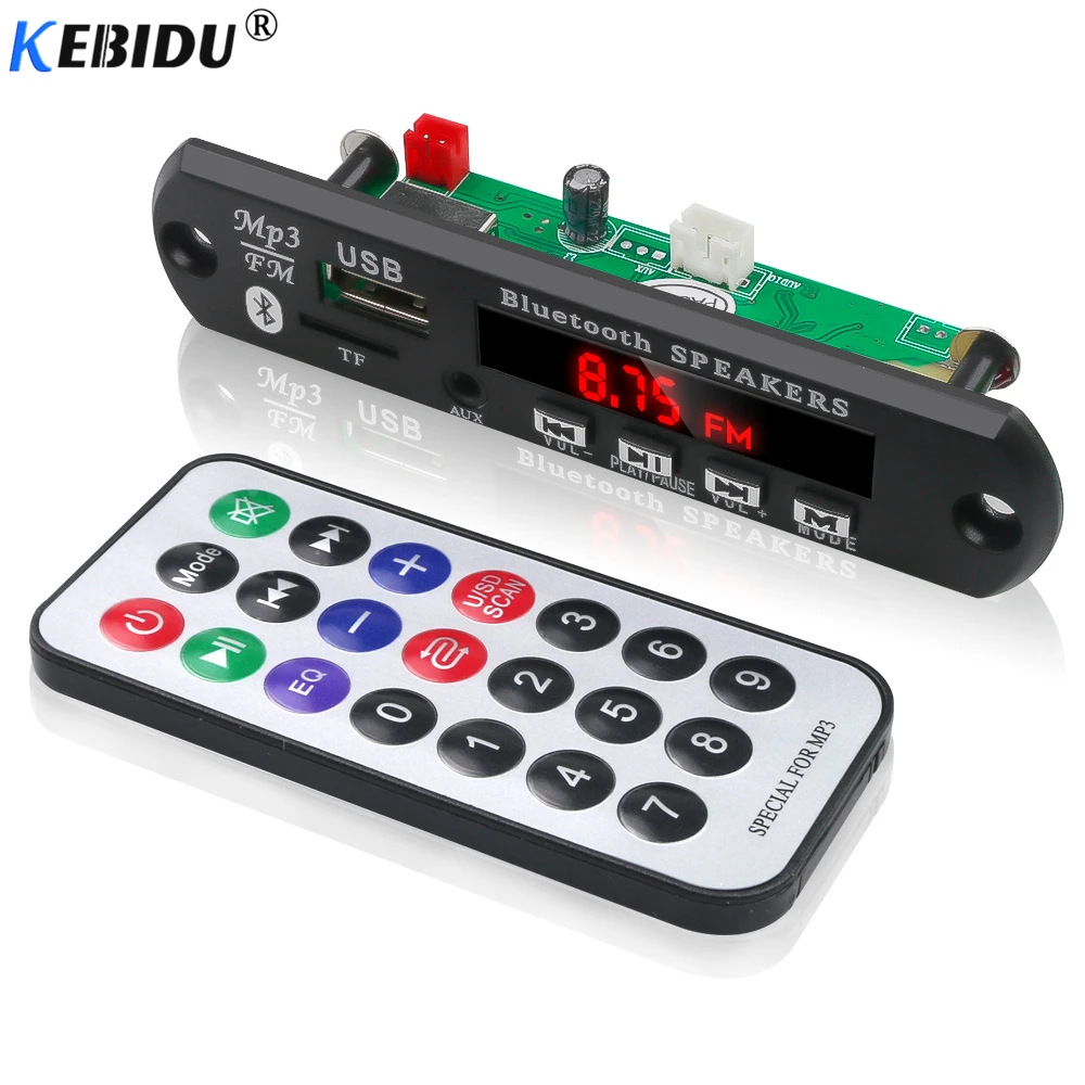 KEBIDU Bluetooth Wireless MP3 WMA Decoder Board 5V 12V USB SD/TF AUX FM Audio Radio Module For Car Support call | Электроника