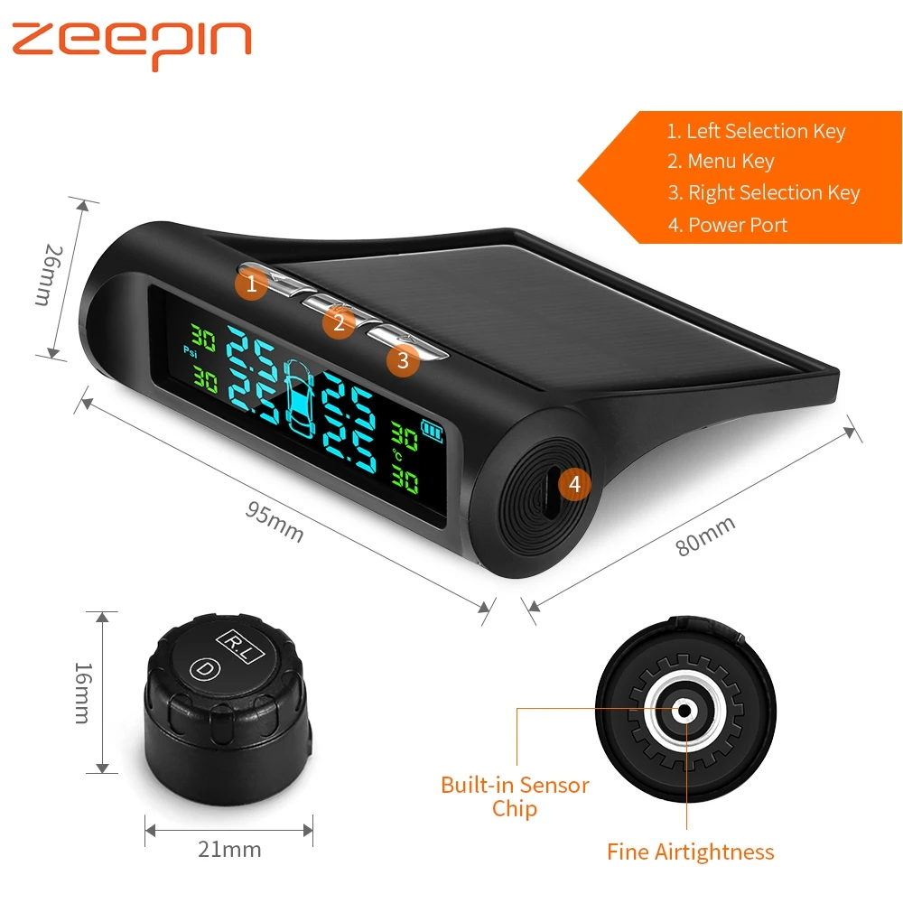 Солнечная TPMS автомобильная система контроля давления в шинах ЖК монитор 4