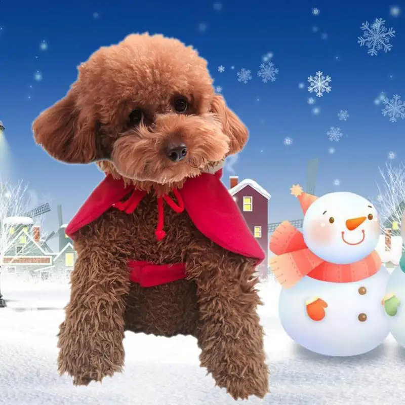 Одежда Юнисекс красный костюм с капюшоном Новогодний для домашних собак Плащ