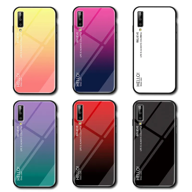 Для Samsung A7 2018 A750F чехол градиент Аврора закаленное стекло цветная задняя крышка чехол для телефона для Galaxy A72018 A750 SM-A750F