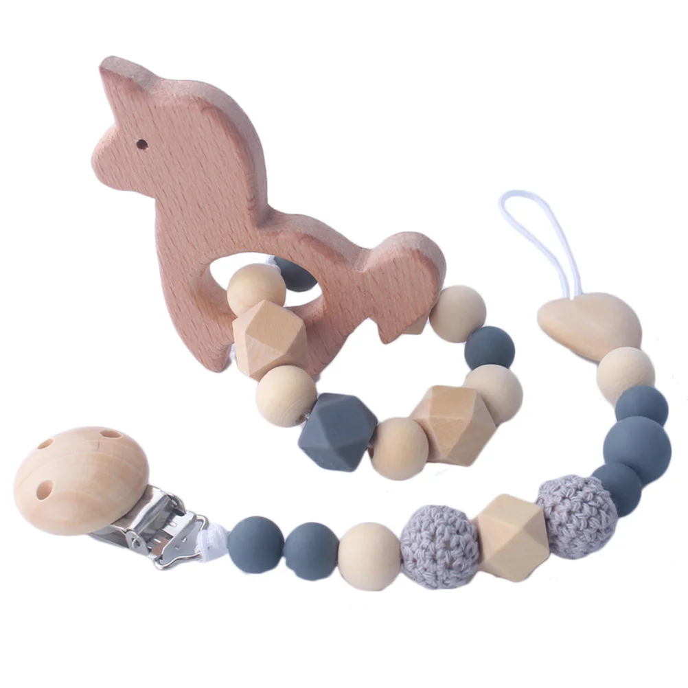 

2Pcs baby Pacifier Chain+ Bracelet Baby Silicone Animal Pacifier Clip Teether Soother Colorful infant Teething Soother Chew Toy