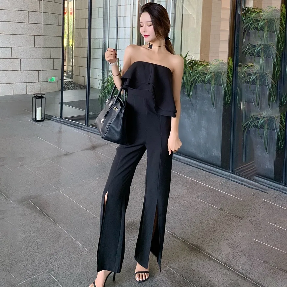 Женский комбинезон TWOTWINSTYLE с открытыми плечами без рукавов оборками высокой