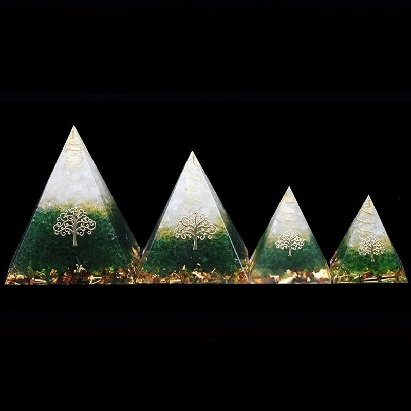 Handmade Crystal Orgonite Pyramid Energy Converter Improve Fortune Green Crystal Fengshui Ornaments Resin Craft Orgone Jewelry