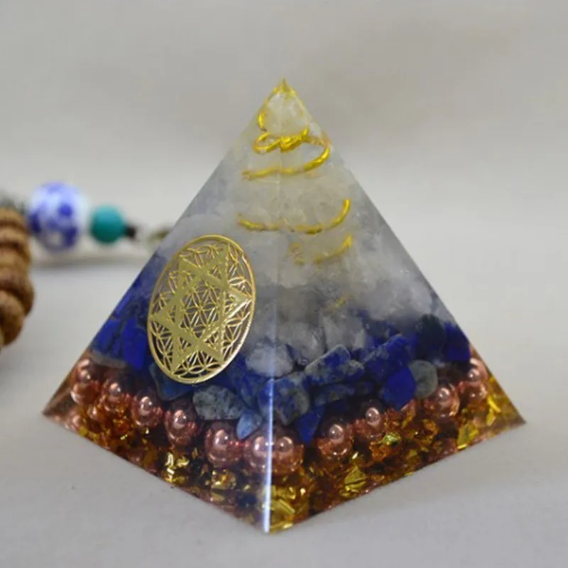Natural Chakra Orgonite Pyramid Reiki Feng Shui Decoration Crystal Rune Orgone Accumulator