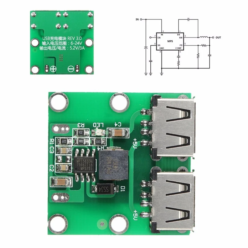 Выход двойной USB платы 9 В/12 В/24 В/36 В до 5 DC 3A понижающий модуль питания конвертер