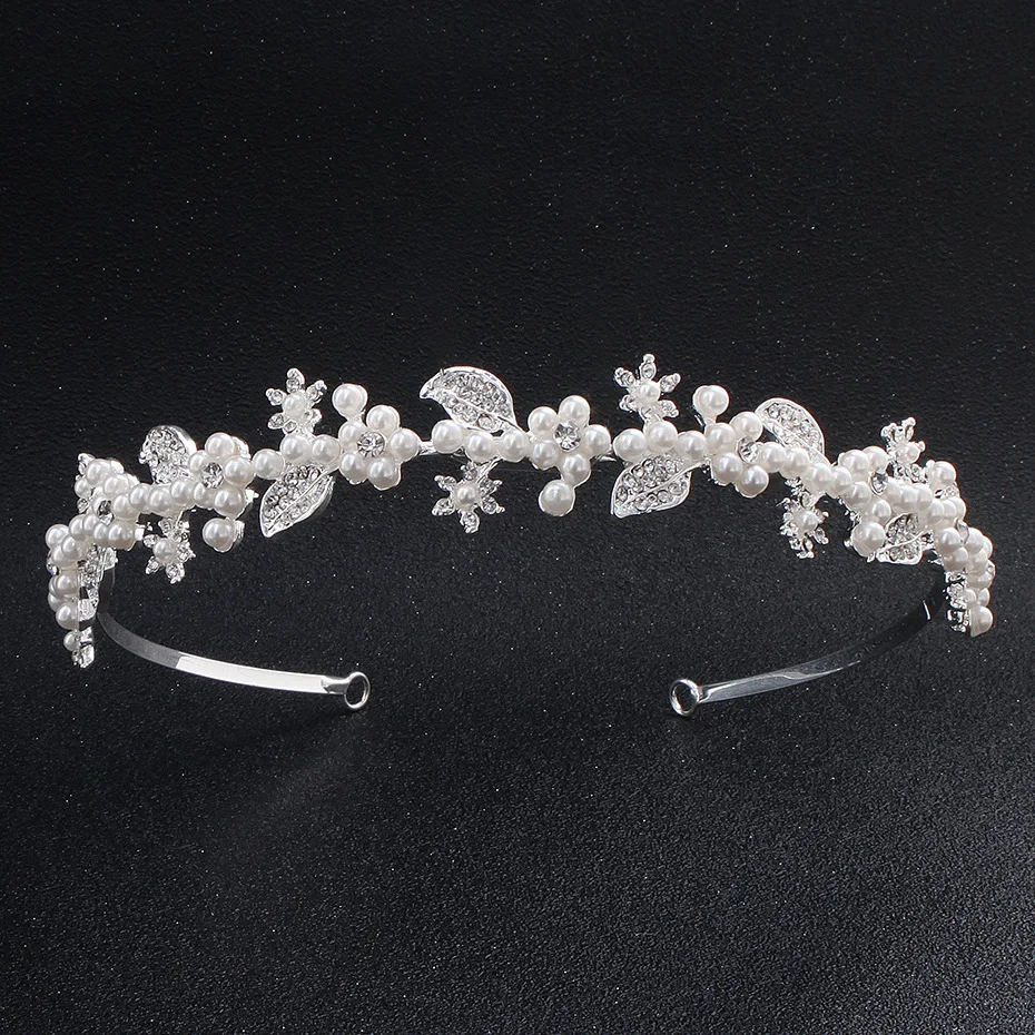 Fashion Bride Headwear Princess Tiaras Silver Plated Hair Hoop Concise Rhinestone Pearl Bridal Crown Wedding Accessories |