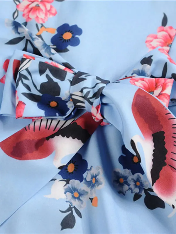 Kenancy Women Flower Print Vintage Dress Summer O-Neck Cap Sleeve High Waist Belted A-Line Party Female Casual | Женская одежда