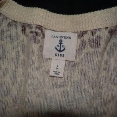 Lands End Kids cardigan sweater girls size L large 14 brown animal print | Детская одежда и обувь