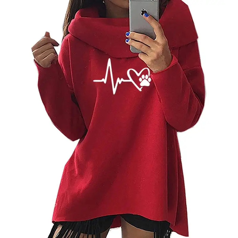 

2019 New Fashion Cardiogram Print Hoodies Sweatshirt Femmes Kawaii Tops Casual Girls Funny Buckle Creative