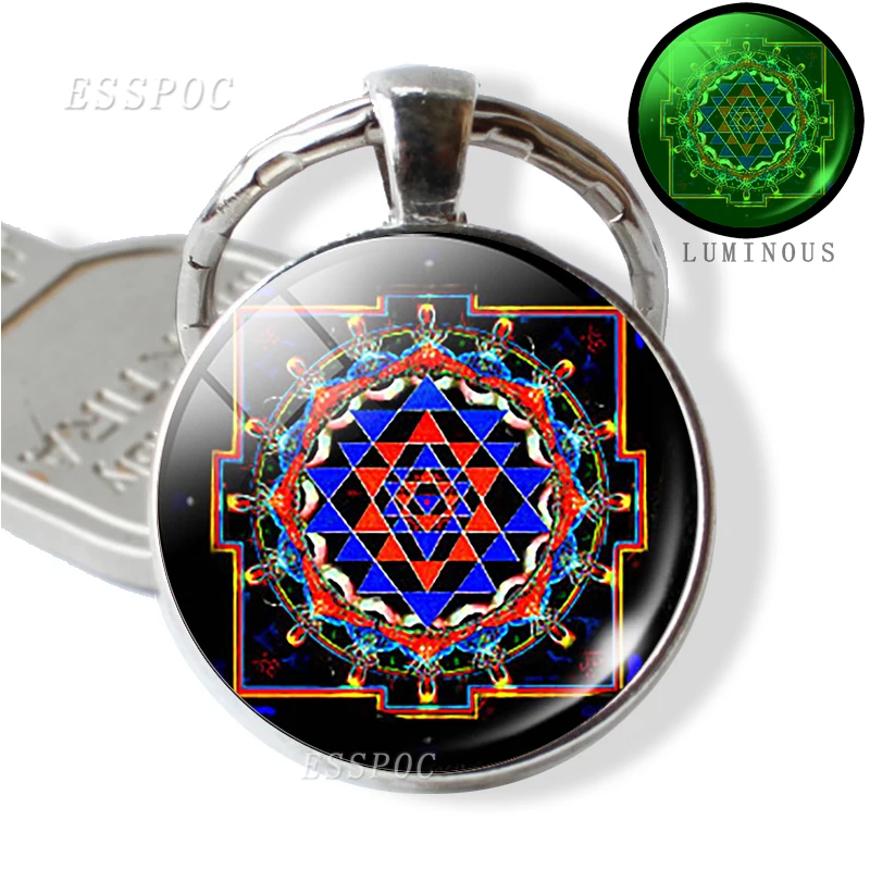 Светящиеся кольца для ключей подвеска в виде мандалы из Sri Yantra буддийский брелок