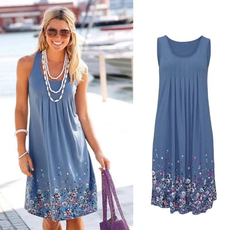 Свободные платья без рукавов с принтом модные женские и для отдыха шести цветов