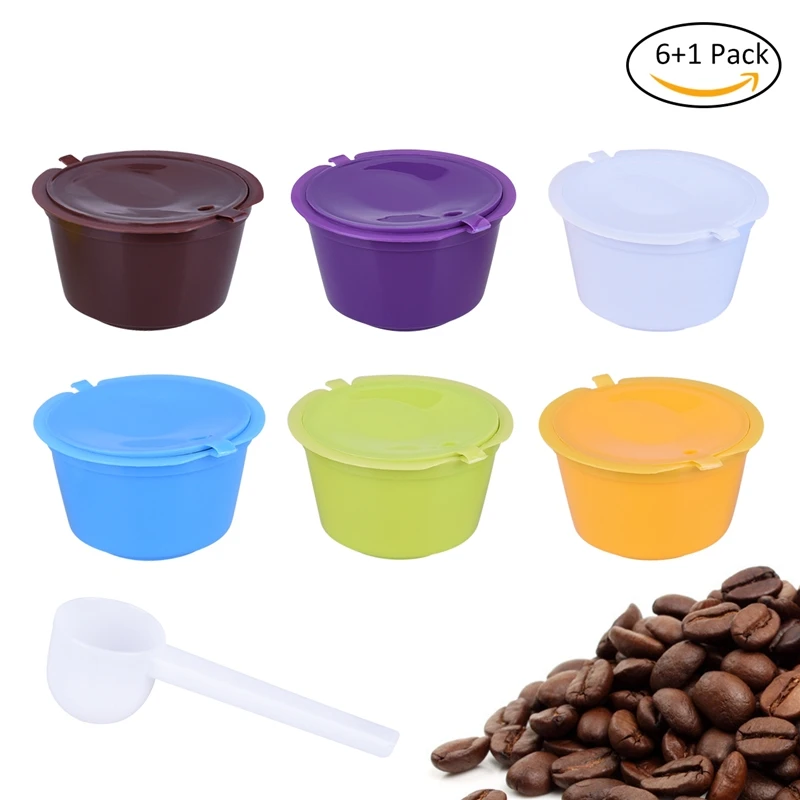 

7Pcs Set Pack Plastic Coffee Filter Set Capsule Refillable Reusable Compatible For Nescafe Dolce Gusto Espresso Nescafe Spoons