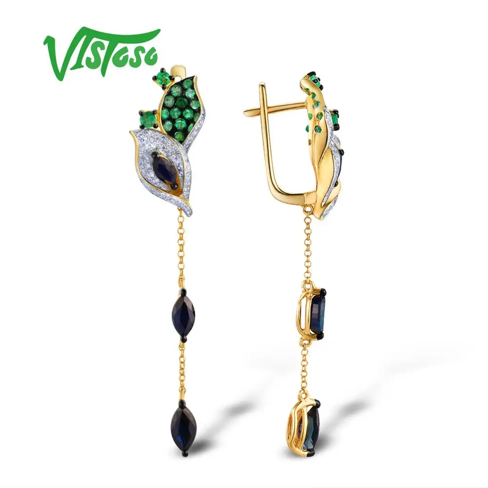 VISTOSO золотые серьги для женщин 14K 585 желтое золото сверкающие бриллианты