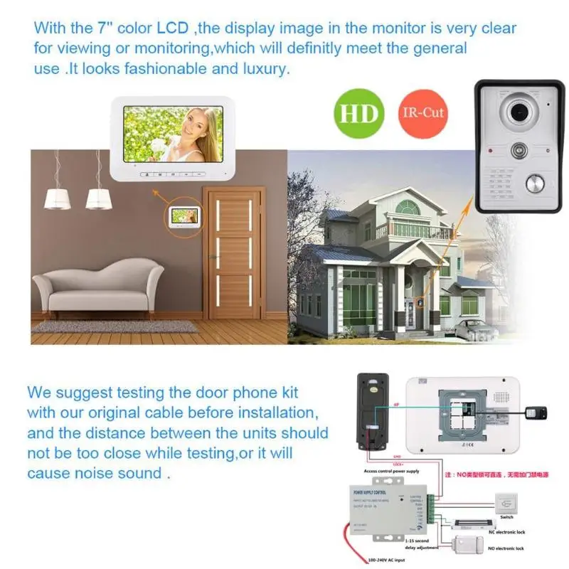 7 дюймов ЖК-видео дверной звонок Домофон Комплект ночного видения HD камера |