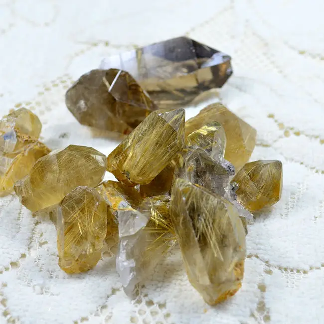 Natural gold hair crystal titanium ore raw rock specimens | Дом и сад