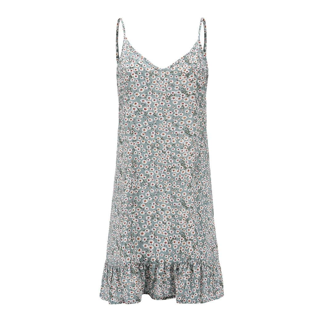 Женское летнее пляжное платье на бретельках Boho с цветочным рисунком и v образным
