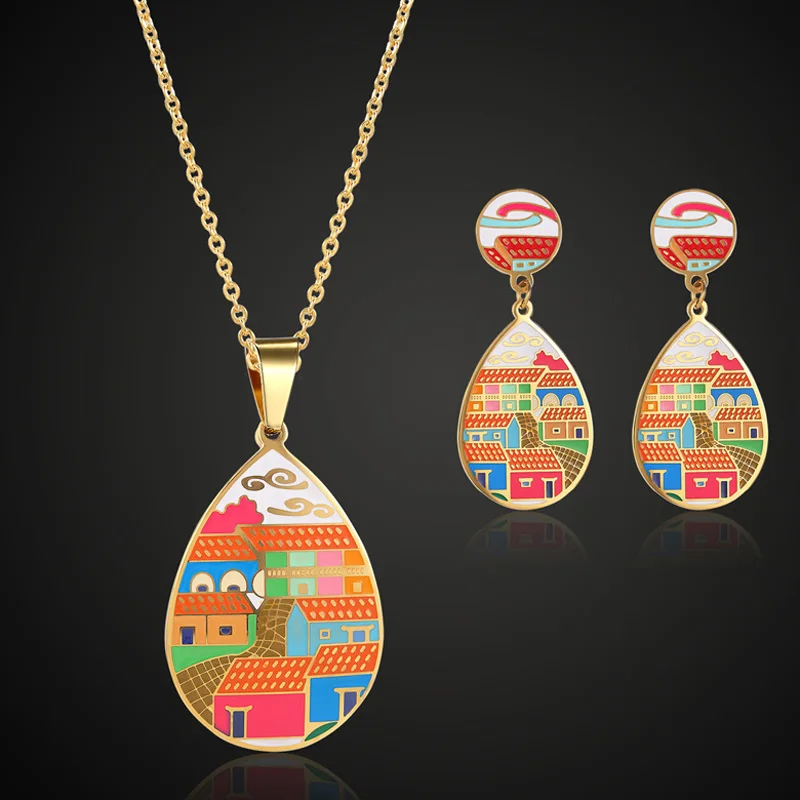 Женский ювелирный комплект из колье и серёг нержавеющей стали|necklace earring set|bridal