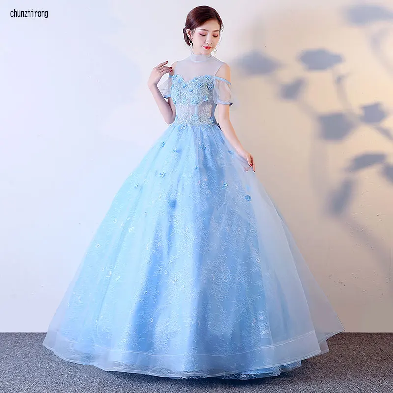 New The Banquet Elegant Evening Prom Halter Organza Tulle Short Sleeves Lace Appliques Floor-length Party Custom Formal Gowns | Свадьбы и