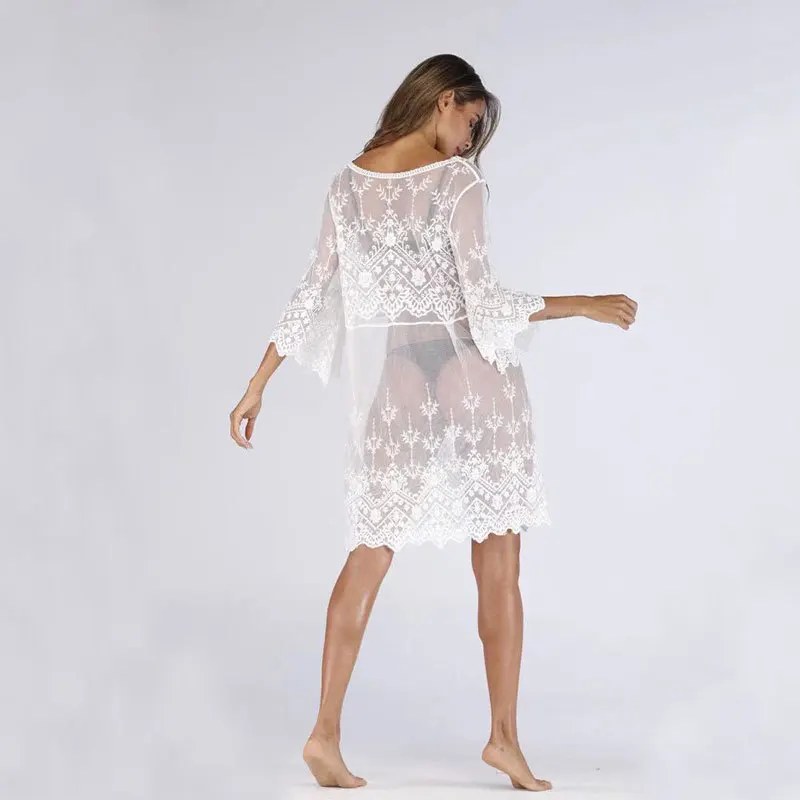 Сексуальная кружевная накидка на бикини пляжная одежда пляжные платья с длинным