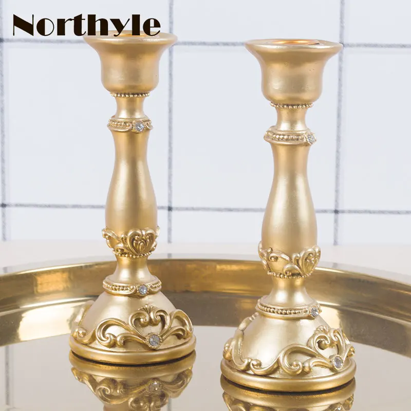 Classic gold candlestick resin candle holder with artificial diamond home decoration christmas holders wedding | Дом и сад