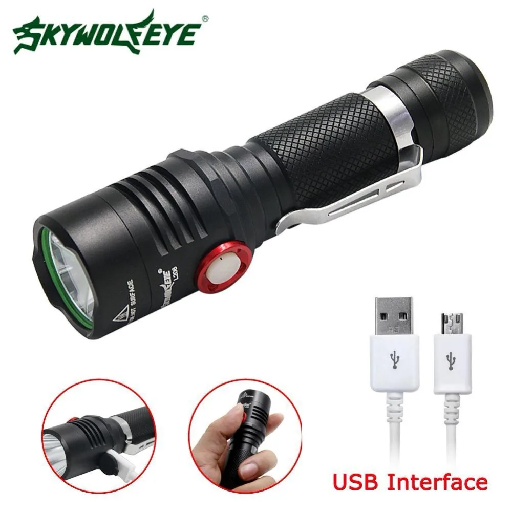 Skywolfeye светодиодный фонарик с хвостовой USB зарядной головкой масштабируемый