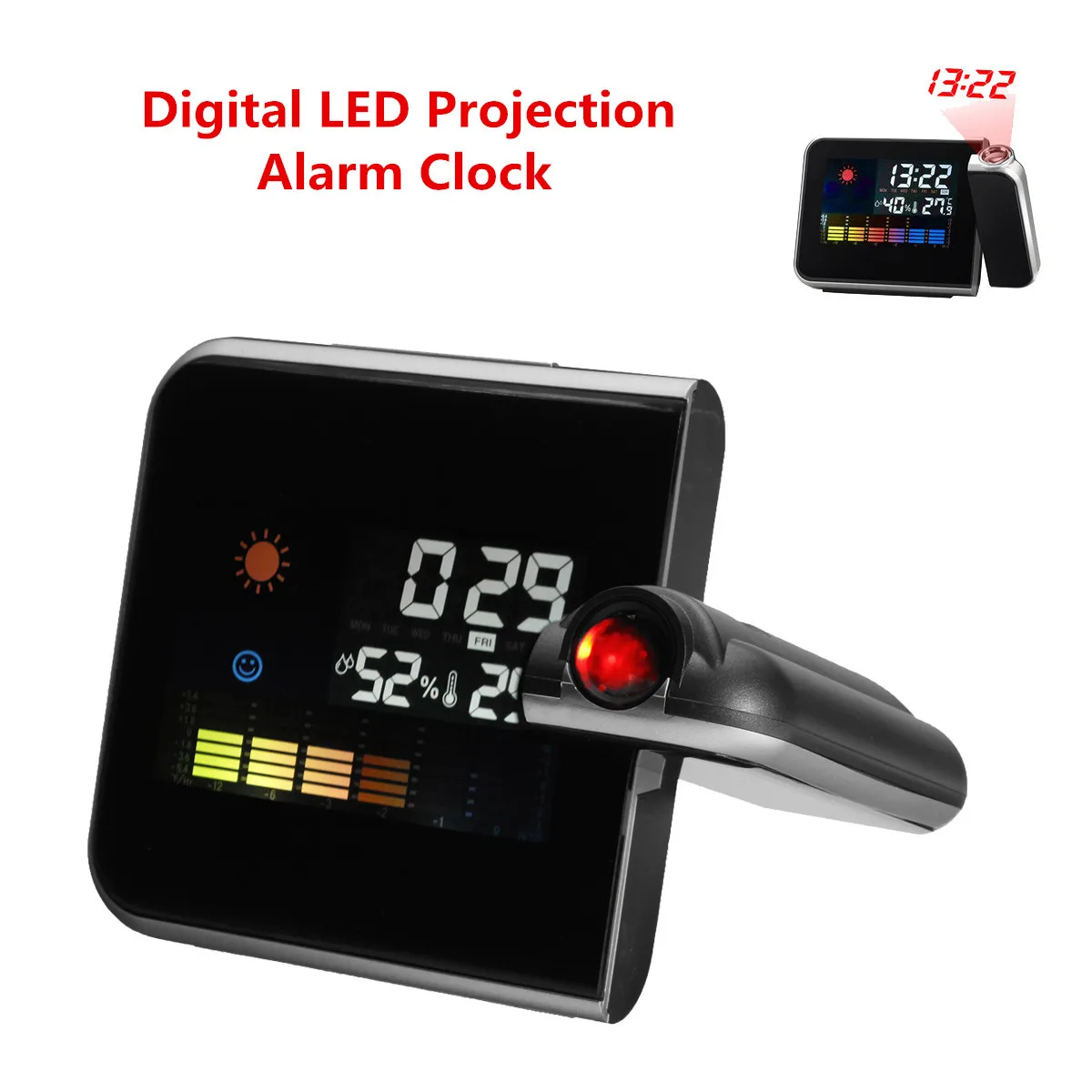 LEORY цифровой ЖК проектор времени Повтор будильника температура погода влажность