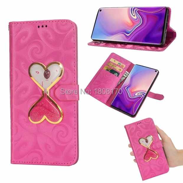 Кожаный чехол кошелек C ku с жидким песком и стеклом для Samsung Galaxy S10 Plus S10E Huawei P30 Pro